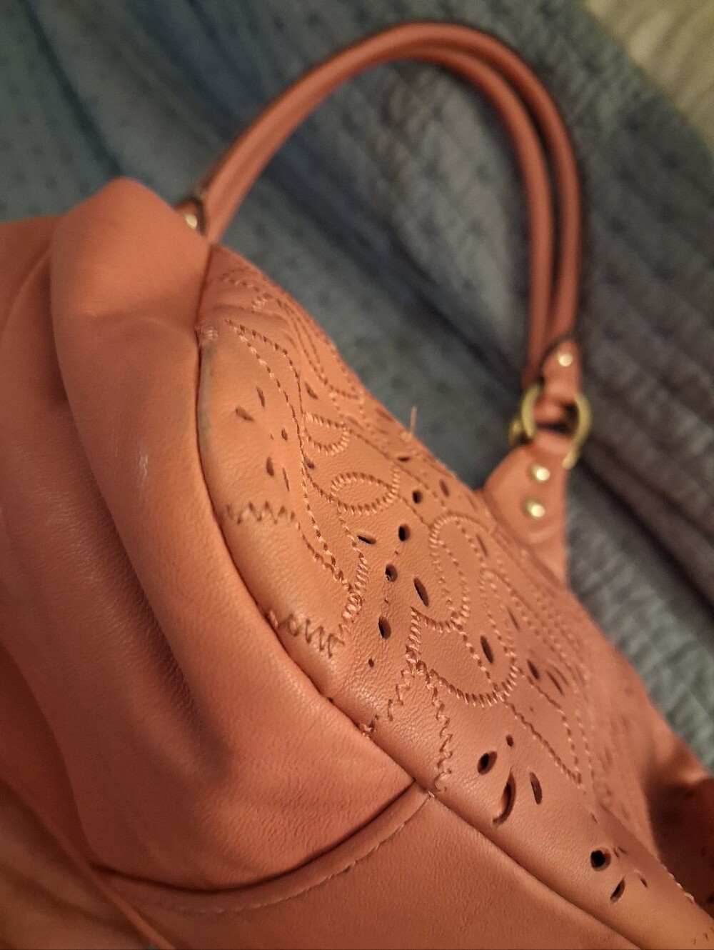 Coach Coral Laser-Cut Leather Shoulder Bag with Gold Hardware - Picture 10 of 16